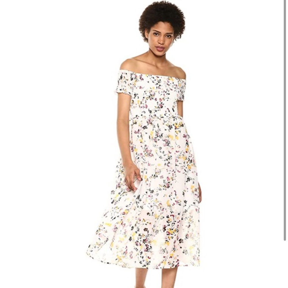 SAM EDELMAN Floral Off The Shoulder Midi Dress